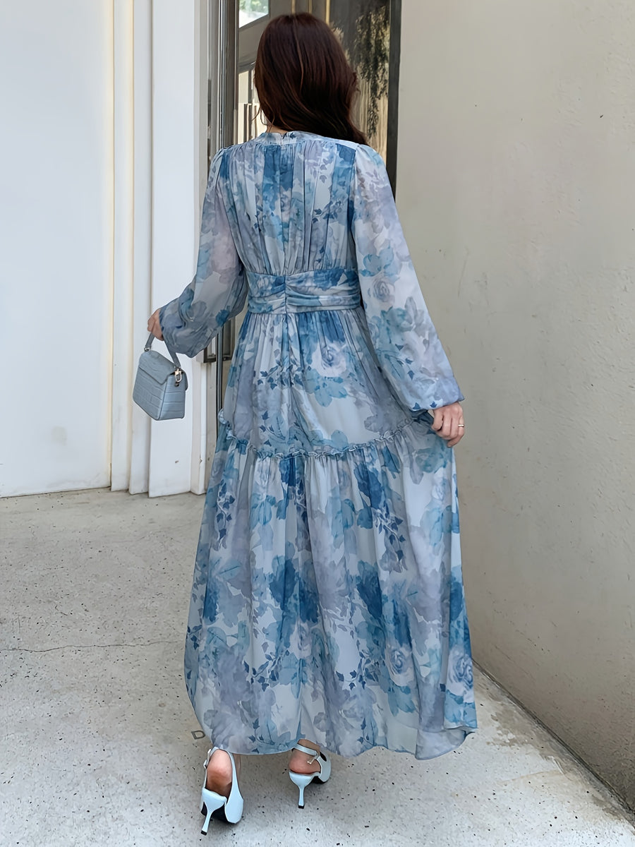 Women's Dress, Fashionable Elegant Solid Color Dress, Temperament Slim Fit Evening Gown - Azure