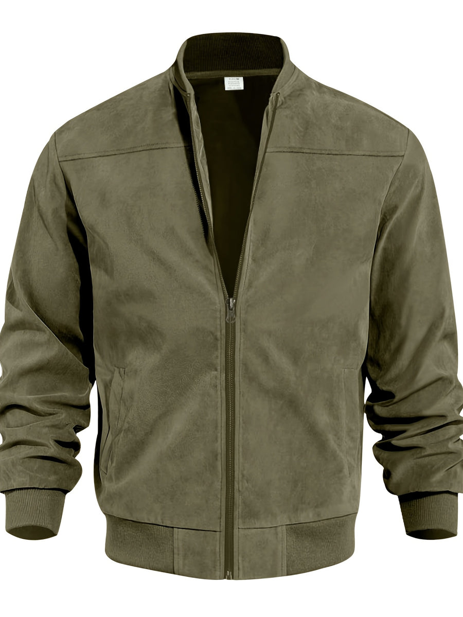 Whale Crossing OBM Early Autumn New Outdoor Men's Stand Collar Zipper Jacket - Olive Green Color