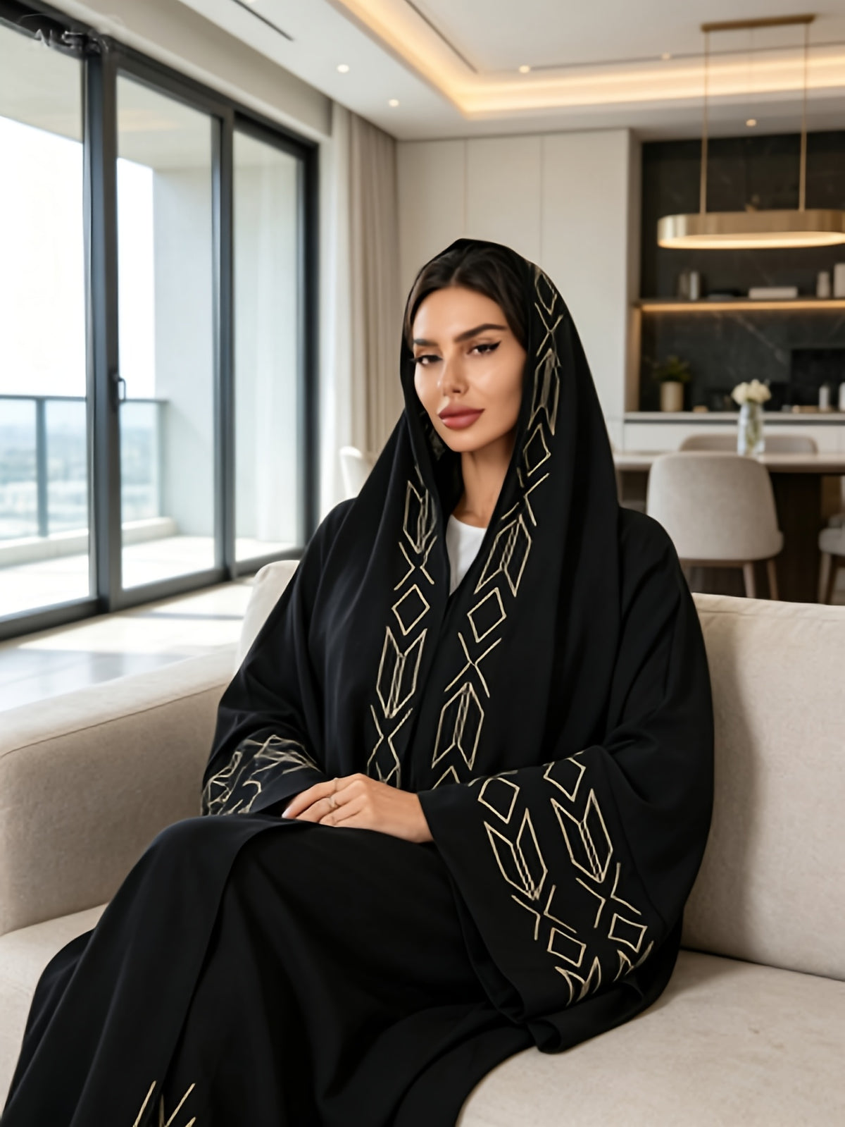 1 Set of Cardigan + Abaya, Women's Muslim Open Abaya, Muslim Dress for Women, Dubai Islamic Clothing, Abaya Femme Robe, Open Abaya. Suitable for Women's Daily Wear, Elegant and Fashionable. Robe Abaya - Black