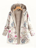 Women's New Autumn/Winter Hooded Mid-Length Printed -Lined Jacket, Fashionable, Elegant, Versatile, Warm, with Pockets, Cardigan Style - Multicolor