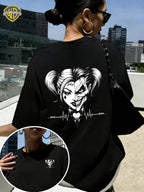 Women'S New Short-Sleeved T-Shirt, 100% T-Shirt Top, WB Brand Authorized "Joker" Joker Quinn Print Summer Breathable Top, Slim-Fit Women'S T-Shirt, Fashionable Women'S Clothing - Black