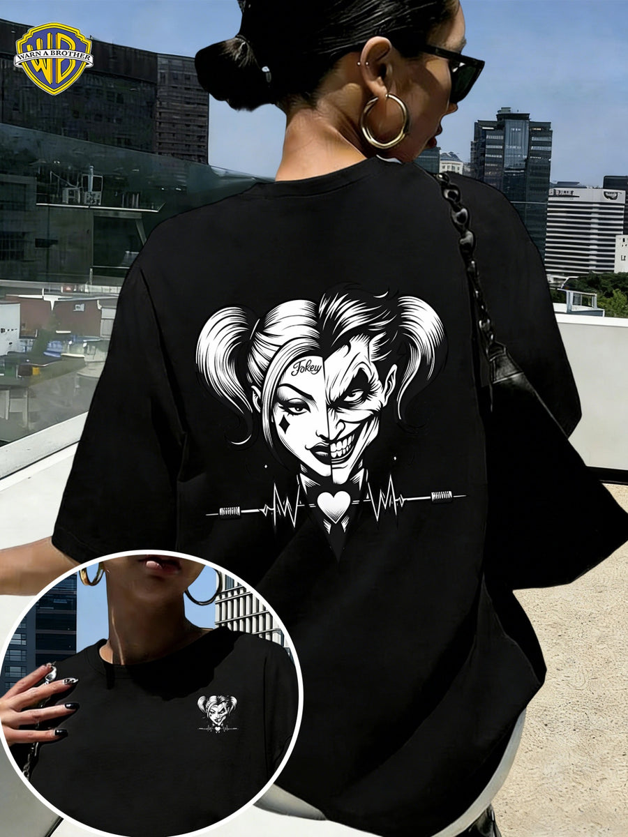 Women'S New Short-Sleeved T-Shirt, 100% T-Shirt Top, WB Brand Authorized "Joker" Joker Quinn Print Summer Breathable Top, Slim-Fit Women'S T-Shirt, Fashionable Women'S Clothing - Black