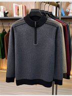 Autumn Winter Knit 3D Solid Round Neck Half-Zip Sweater, Basic Knit Pullover Top for Men, Fashionable Long Sleeve ZYR - Grey