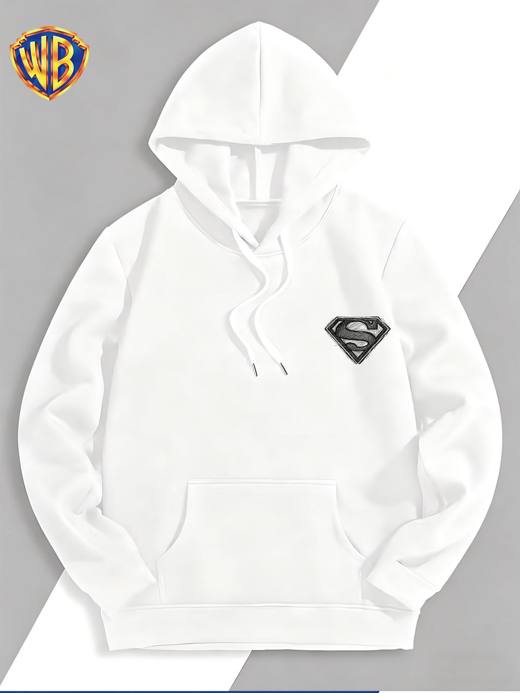 Warner Bros. Superman Sketch Print Hooded Sweatshirt, Men's Loose Fit Casual Top, Versatile and Comfortable Autumn/Winter Sweatshirt - White