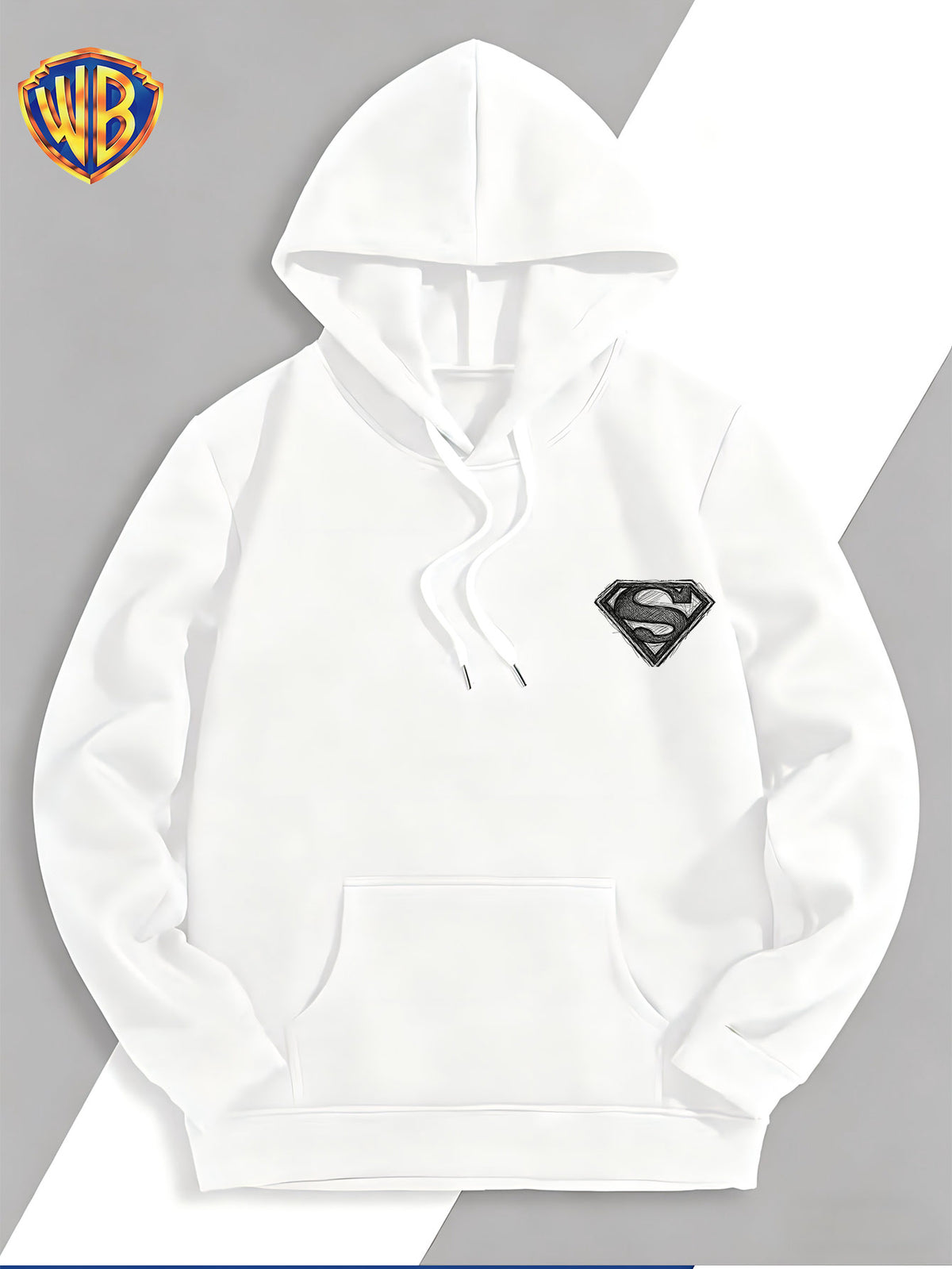 Warner Bros. Superman Sketch Print Hooded Sweatshirt, Men's Loose Fit Casual Top, Versatile and Comfortable Autumn/Winter Sweatshirt - White