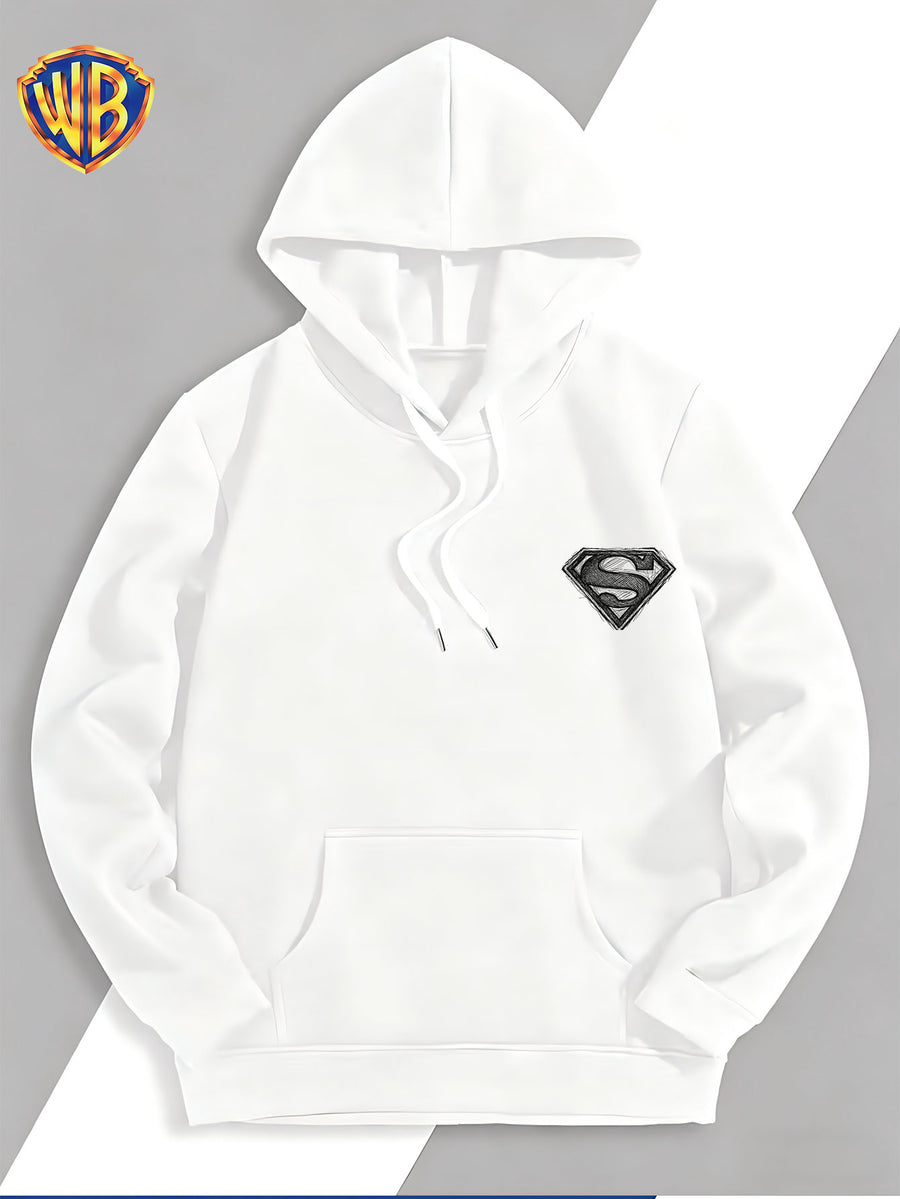 Warner Bros. Superman Sketch Print Hooded Sweatshirt, Men's Loose Fit Casual Top, Versatile and Comfortable Autumn/Winter Sweatshirt - White