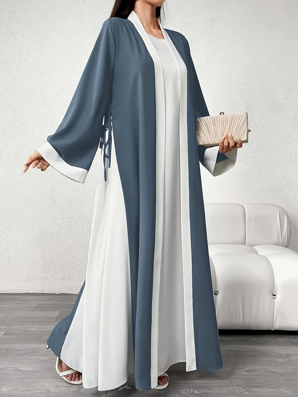 Middle Eastern Muslim Lady's Elegant and Casual Cardigan Robe Loose Abayas Robe as a Fashionable and Casual Commuting Coat Ladies' Robes for Ramadan Eid Al-Fitr Eid Al-Gahur Festival - Navy Color