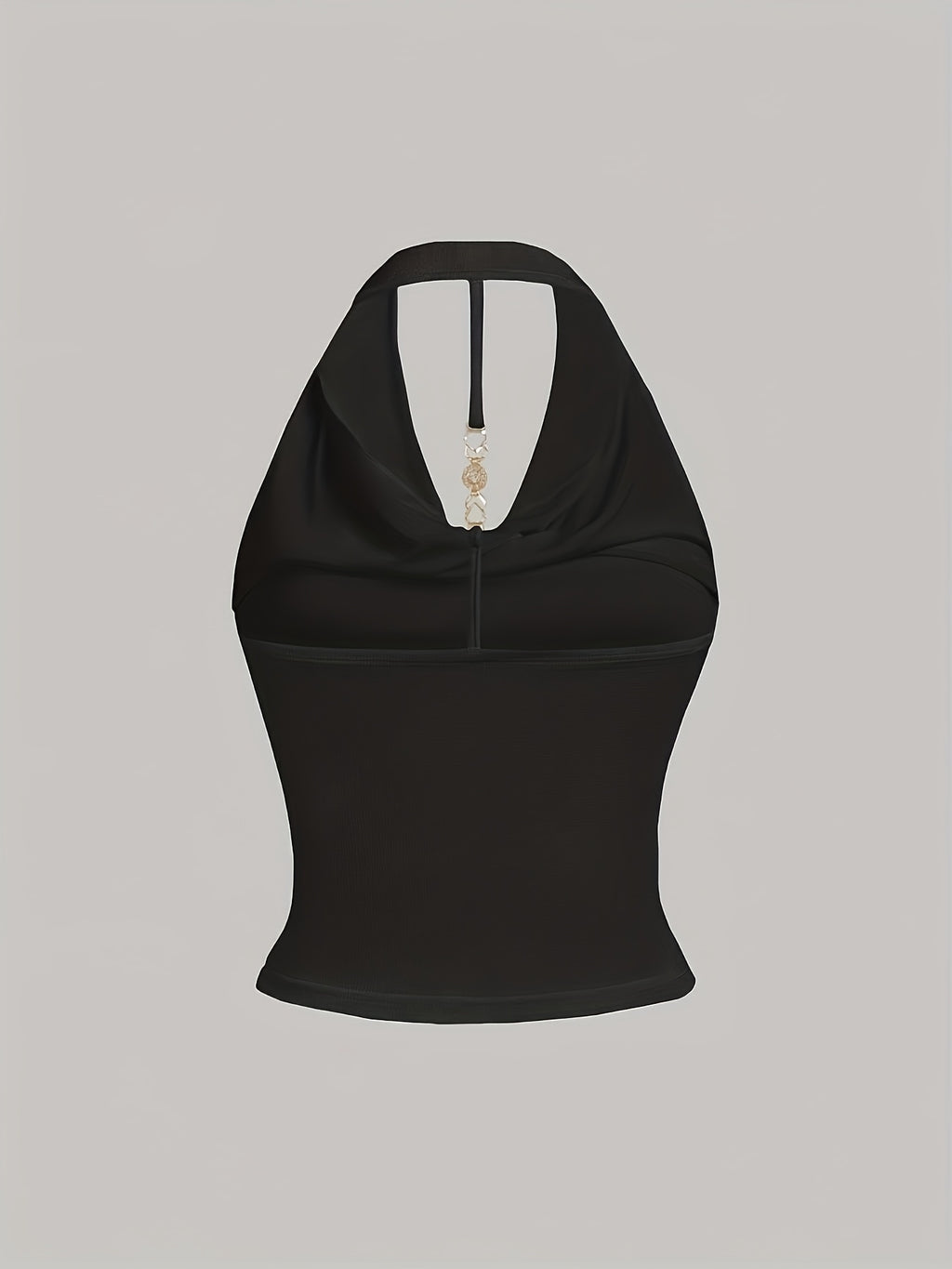 Women's Elegant and Fashionable Halter Neck Camisole with Draped Collar, a Slim-fit, Figure-flattering, and Sexy Solid-color Sleeveless Top - Black