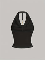Women's Elegant and Fashionable Halter Neck Camisole with Draped Collar, a Slim-fit, Figure-flattering, and Sexy Solid-color Sleeveless Top - Black