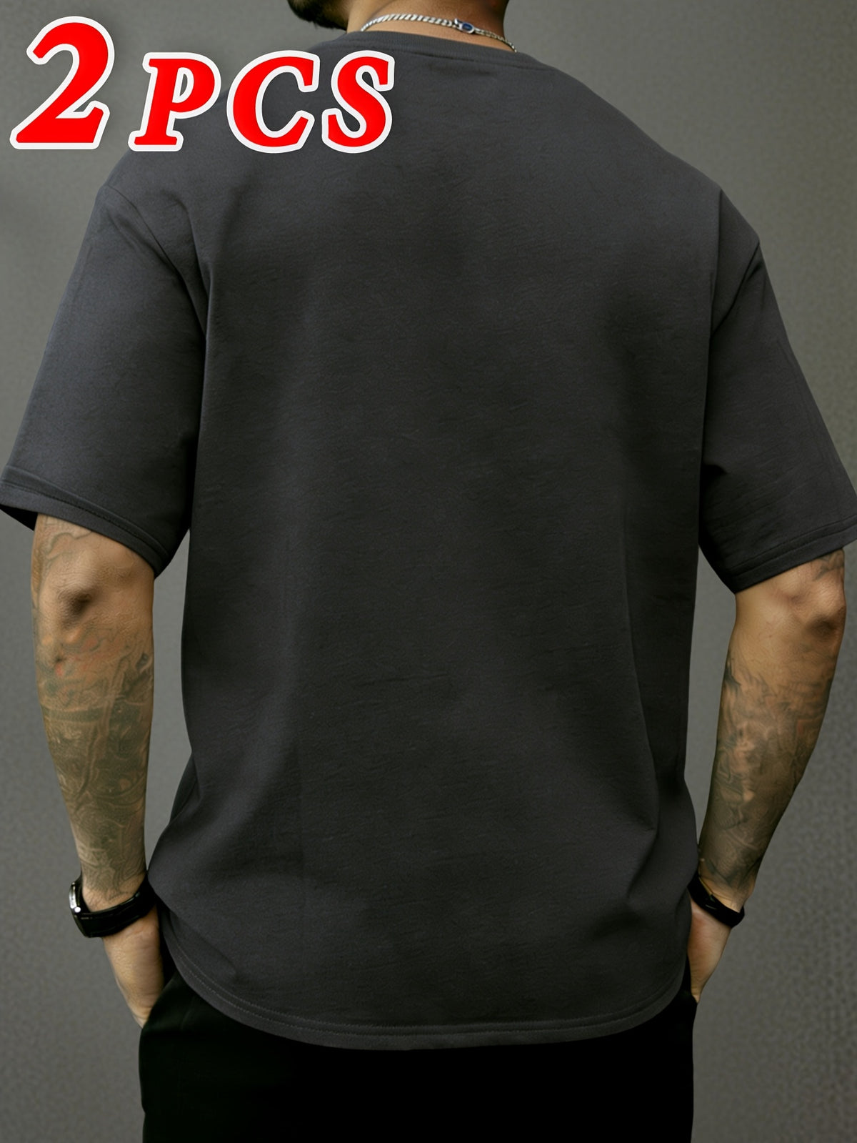 2pcs, Men'S Short Sleeve T-Shirts, Summer Short Sleeve Fashion Trendy Short Sleeve T-Shirts, Loose Letter Print Elastic Short Sleeve Sports Top, Teenager Round Neck Breathable Trendy T-Shirt, Suitable for Daily Wear, School, Street, Sports Wear - 2 pieces - Gray + Black
