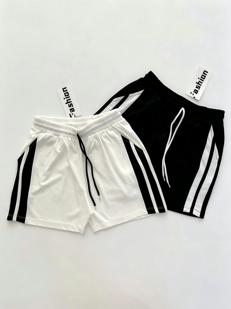 Women's Fashion Casual Shorts 2pcs Set - Black White