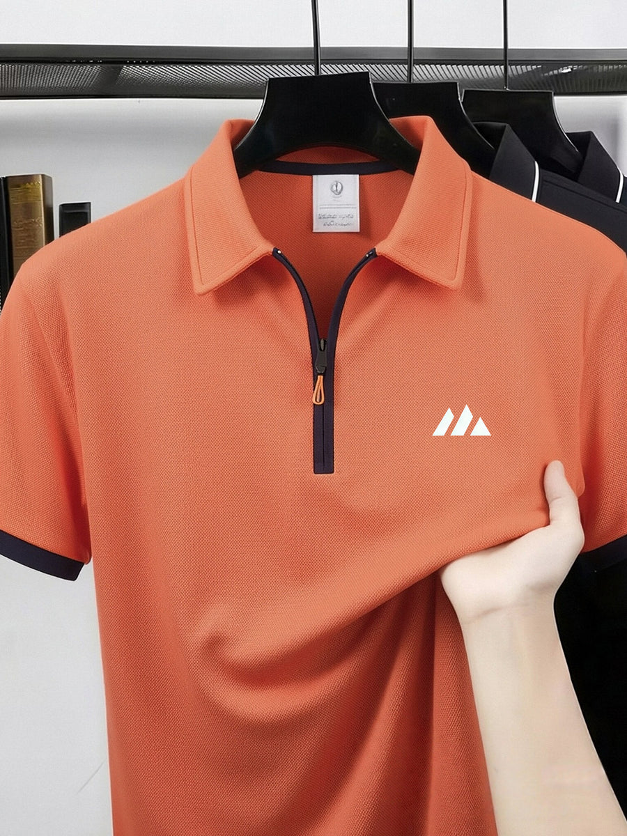 Summer New Men'S Half-Zipper Collar Short Sleeve Polo Shirt Casual Loose All-Match Polo Shirt - Orange