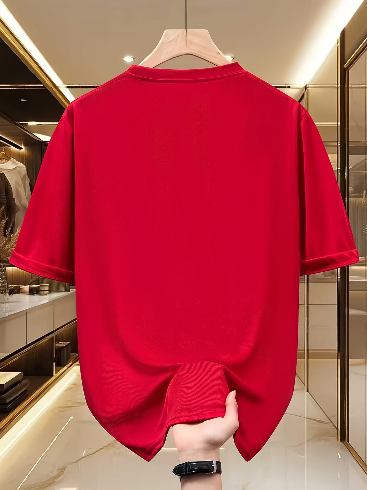 Handwritten Style Letter A Print T-Shirt, Minimalist Line Short Sleeve - Red