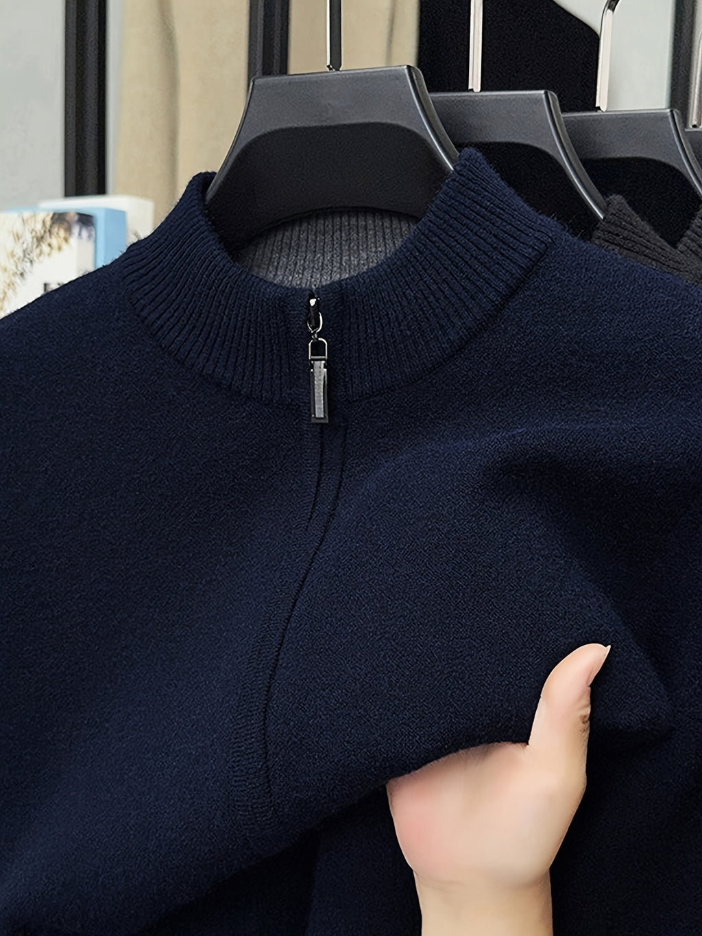 Men's Stand Collar Zipper Solid Color Knit Cardigan, Business Casual Style, Simple Solid Color, Slim Fit Not Tight, Versatile and Practical - Shangqing