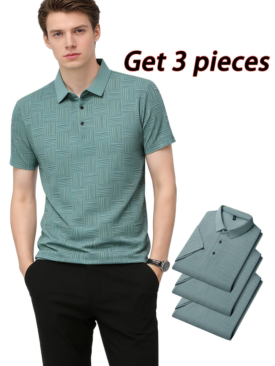 3pcs Set Upon Arrival, Men'S Summer Quick-Drying Breathable Polo Shirt, Commute Lapel Casual Top - Ocean Green