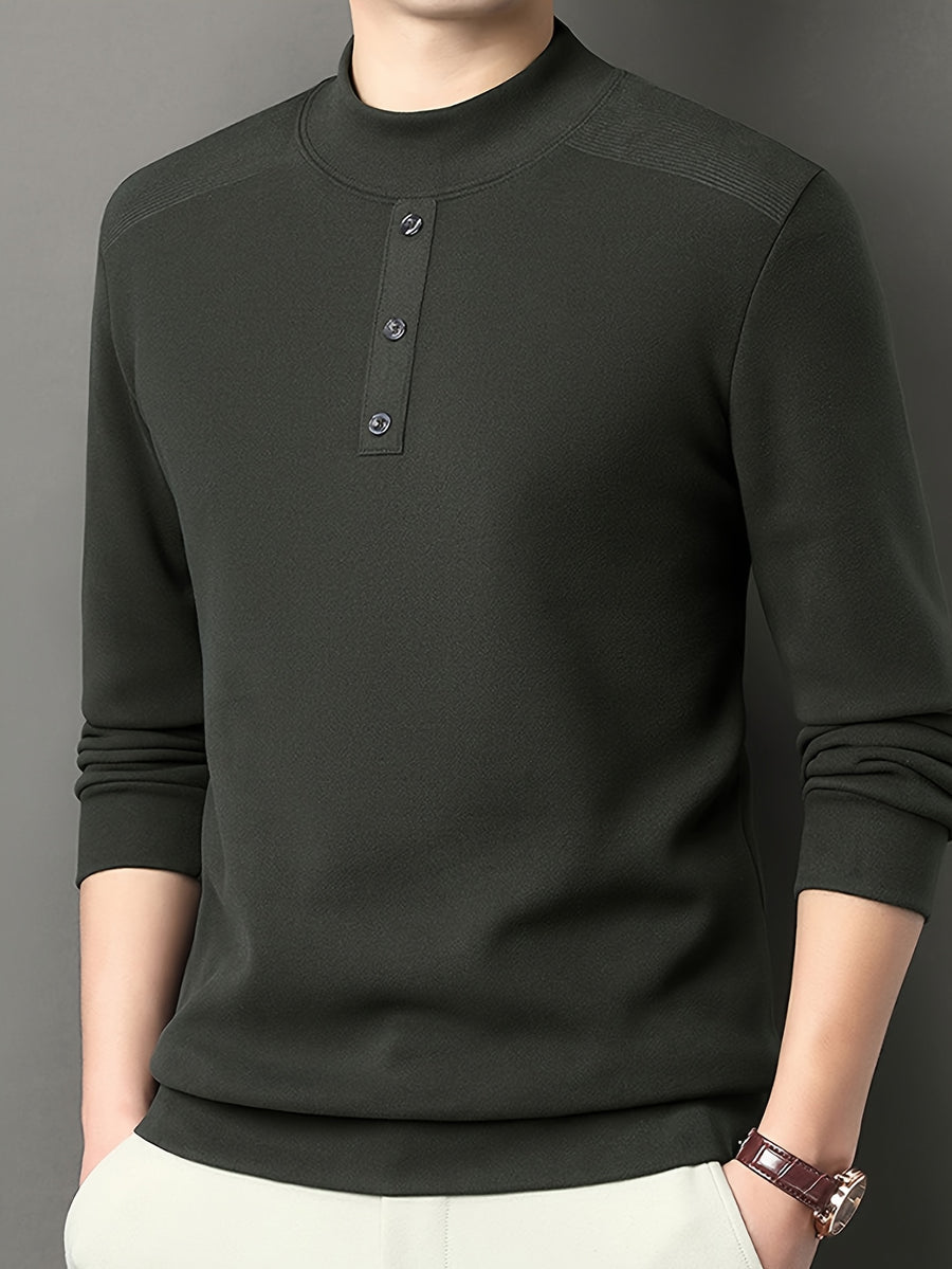 Men'S Warm Long Sleeve Top for Autumn And Winter, Warm Yet Comfortable, More Mature And Stable Look Than Regular Round Neck Shirts - SINBOS - Dark Green