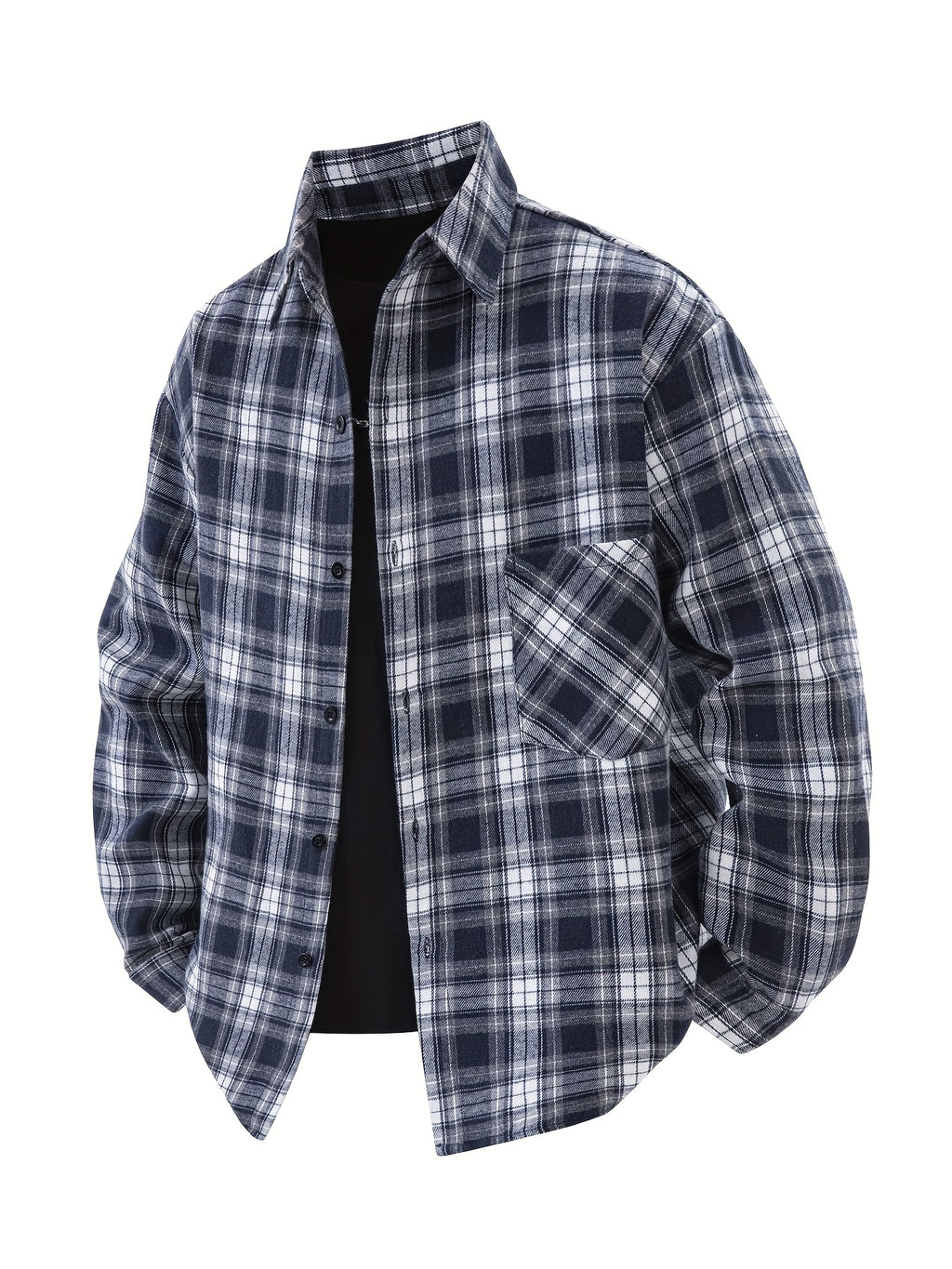3pcs Set - Men'S Spring/Autumn Lapel Plaid Shirt Youth Outdoor Casual Trendy Top Men'S Fashion Versatile Jacket - Dark blue + sky blue + red