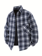 3pcs Set - Men'S Spring/Autumn Lapel Plaid Shirt Youth Outdoor Casual Trendy Top Men'S Fashion Versatile Jacket - Dark blue + sky blue + red