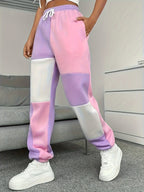 Plus Size, August 26th -developed Plus-size Color-blocked Wide-leg Pocket Casual Jogger Pants - Multicolor