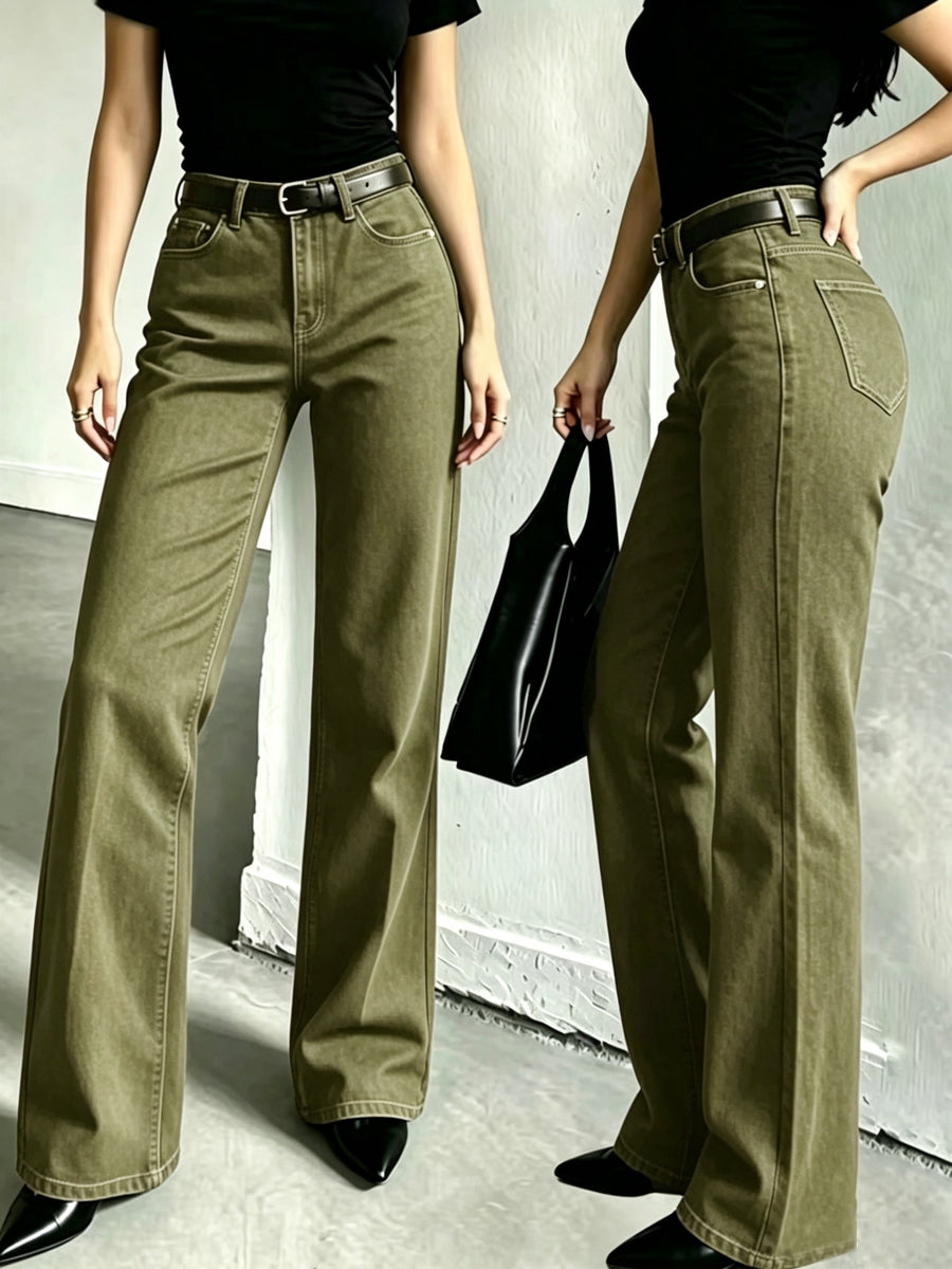 A10050# Simple and Stylish Jeans - Olive