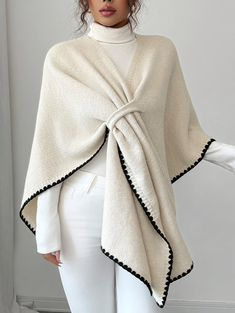 Women's Autumn/Winter French-Style Elegant and Gentle Casual Everyday Versatile Simple High-Quality Texture Solid Color Cross V-Neck Niche Design Loose Batwing Sleeve Pullover Cape Top - Apricot