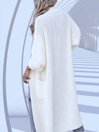 High-quality Fashionable and Simple Women's Cardigan, Pocket Sweater, Autumn/winter Casual Long-length Sweater, Winter Top Coat - White