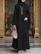 Muslim Women'S Clothing, Women'S Dress Loose Fit, Middle Eastern Traditional Robe, Dignified Elegant Muslim Long Dress, Straight Long Sleeve Long-Length Abaya, Ethnic Pattern Print Dress (Headscarf Not Included) - Mixed colors