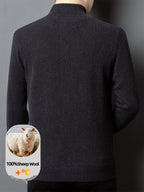 Xingfan OBM 2025 Autumn/Winter Men's 100% Wool Stand Collar Knit Cardigan, Crafted from Premium Pure Wool. Featuring a Simple yet Elegant Stand-up Collar and Single-breasted Button Design for Strong Warmth Retention. The Standard Fit Is Suitable - Dark Gray