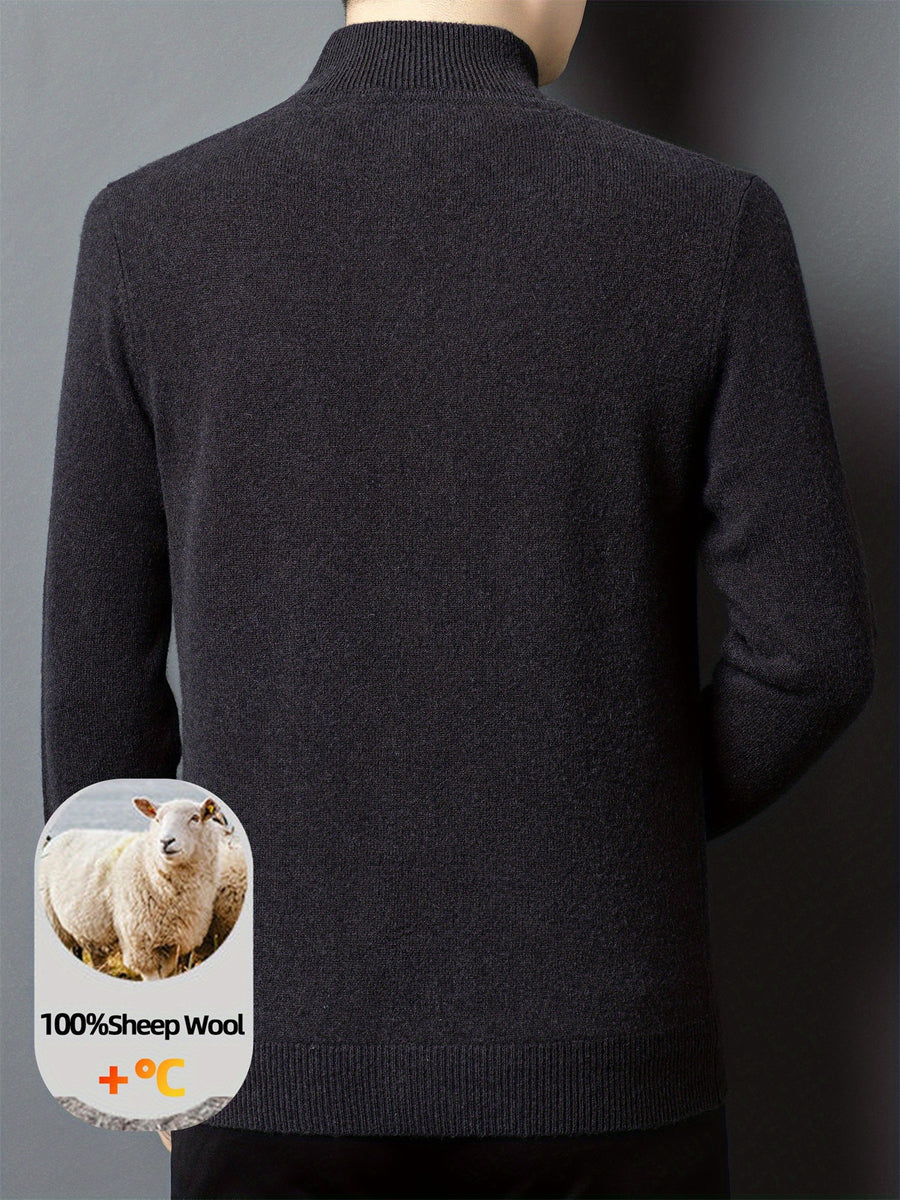 Xingfan OBM 2025 Autumn/Winter Men's 100% Wool Stand Collar Knit Cardigan, Crafted from Premium Pure Wool. Featuring a Simple yet Elegant Stand-up Collar and Single-breasted Button Design for Strong Warmth Retention. The Standard Fit Is Suitable - Dark Gray