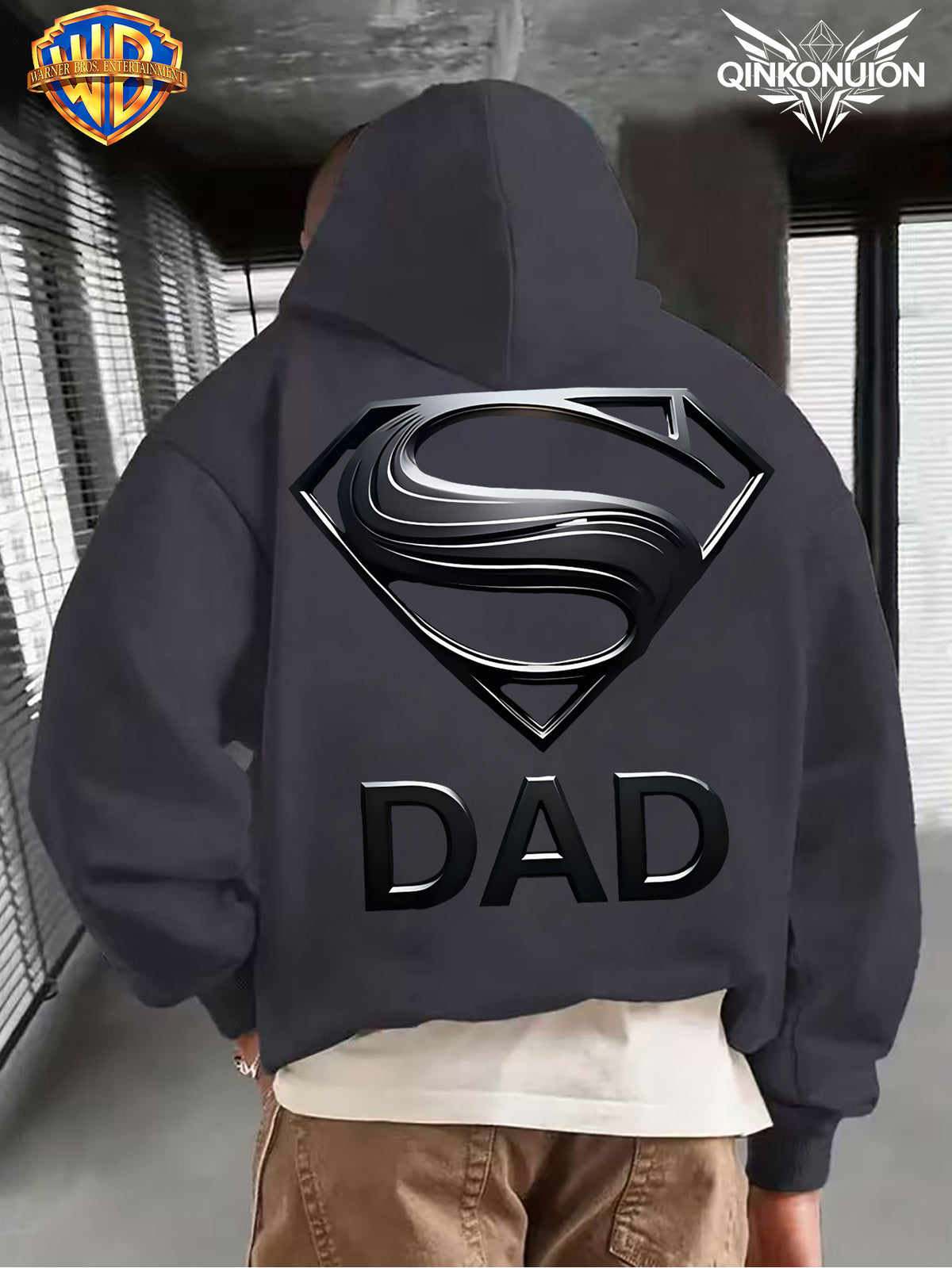 WB Warner Men'S New Trendy Hoodie, Superman Classic Logo Printed Design Hoodie, Daily Casual Drawstring Hoodie, Long Sleeve Hoodie, Machine Washable, Multifunctional Sports And Leisure Loose Fit Men'S Hoodie - Dark Gray