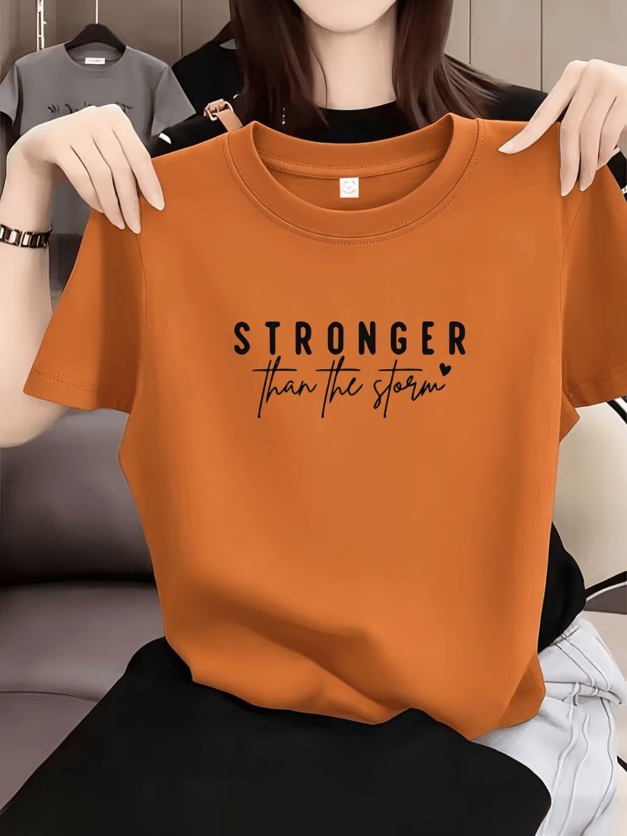 Summer Casual T-Shirt, Women'S Fashionable Round-Neck Printed Casual Short-Sleeve Top - Pumpkin Color