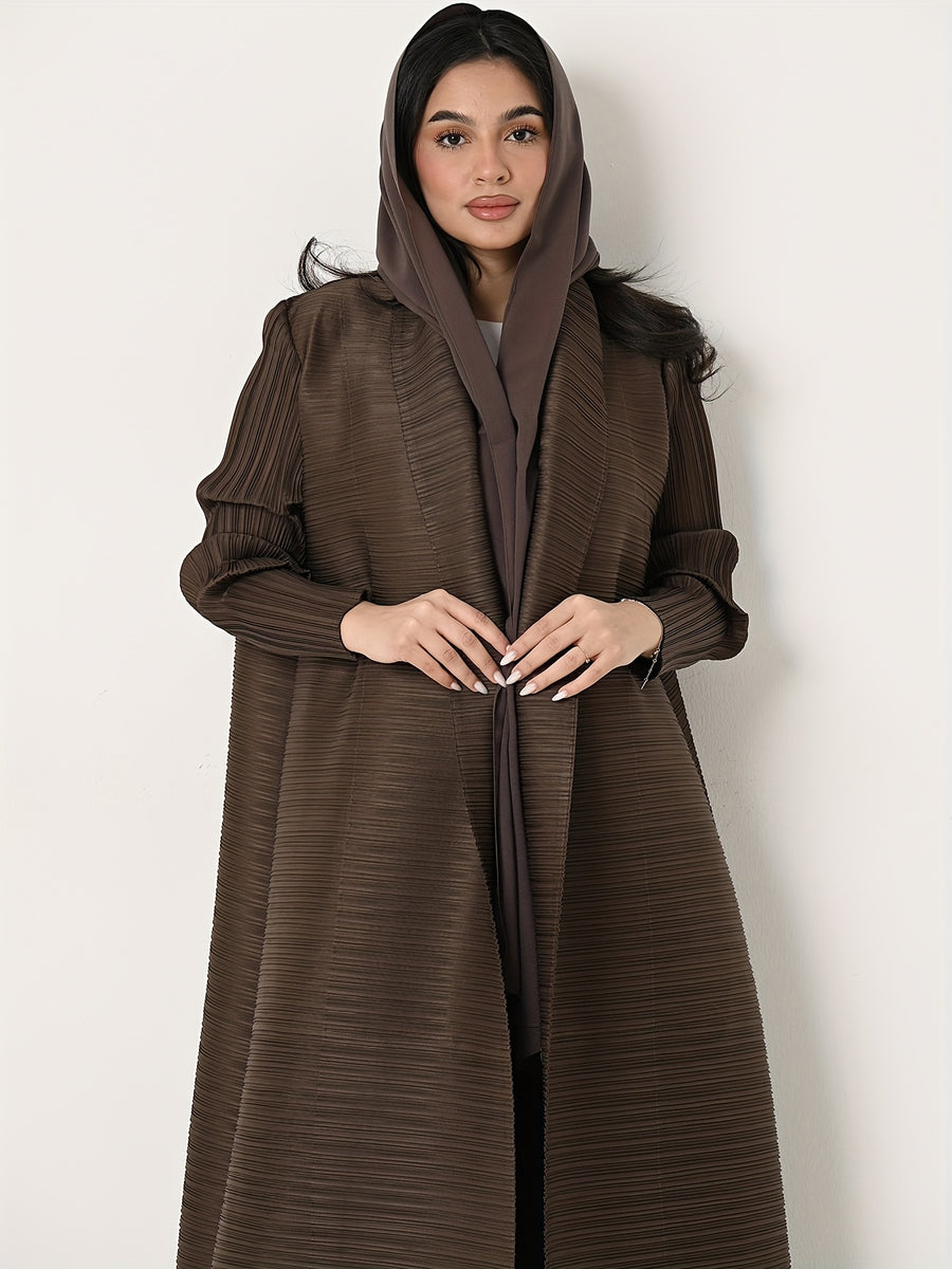 Middle Eastern Women's Clothing: Three-Yard Pleat Muslim Robe, Solid Color Cardigan Outerwear Cape - Coffee Color