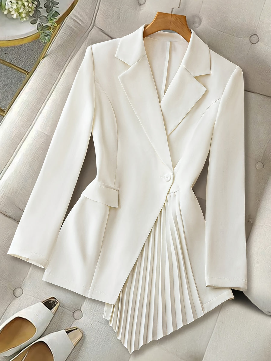 Elegant Women's Pleated Blazer - White