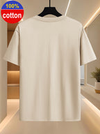 100% Cotton Summer Round-neck Short-sleeve T-shirt, Made of Pure Cotton Fabric, Skin-friendly, Breathable, and Non-stuffy. A Basic Style Suitable for Daily Commutes and Casual Home Wear - Khaki