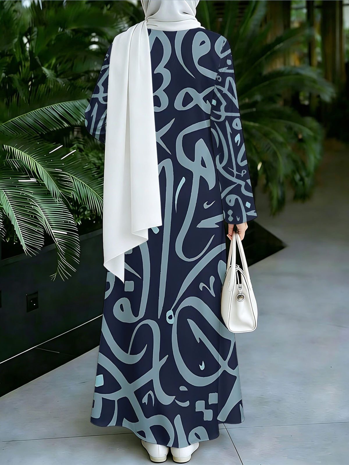 1pc 2D Flat Abstract Arabic Pattern + "Good Vibes" Slogan Muslim Long Dress Women's New Muslim Robe - Women's Loose-Fitting Long-Sleeved Printed Dress - Daily Commuting and Home Wear - Eid Festival Dress - Comfortable Abayas Robe Elegant Middle - Mixed colors