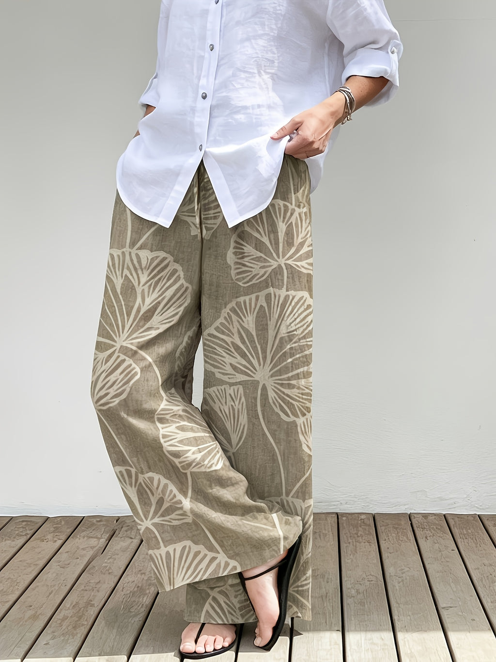 Women'S Printed Casual Pants Summer Breathable Daily Commute Vacation Versatile Wide-Leg Pants High Waist Loose Breathable Commute Vacation Travel Wear Casual Beach Long Pants Lightweight Pleated Casual Wide-Leg Pants Seaside Vacation High Waist Loo - Mixed colors