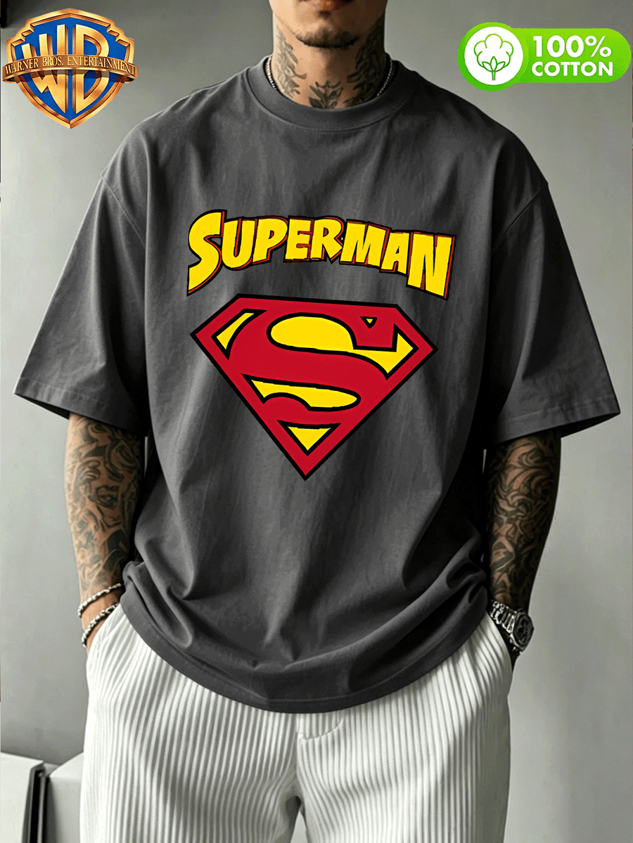 Superman Crew Neck Casual Short Sleeve Top, Men'S 100% Casual Comfortable And Versatile Summer Short Sleeve T-Shirt, Suitable for Outdoor Wear, Gym, Office And Everyday Fashion - Men And Women Can Wear - Dark Gray