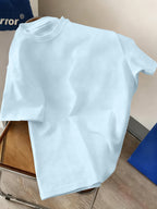 Men's New Pure Cotton Crew Neck Short Sleeve T-Shirt with Summer Vibe Palm Tree Sunset Print, Suitable for Vacation, Leisure, Comfortable, Soft, Breathable, Summer Essential - Light Blue Color