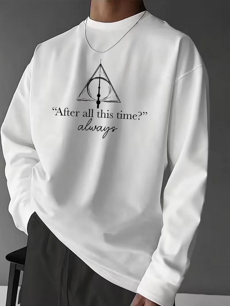 Harry Potter Deathly Hallows Easy Hand-Drawn Print, Men'S Breathable Athletic Long Sleeve T-Shirt, 100% Round Neck Casual Versatile Base Layer, Comfortable And Skin-Friendly for Sports, Exercise, Daily Outings - White