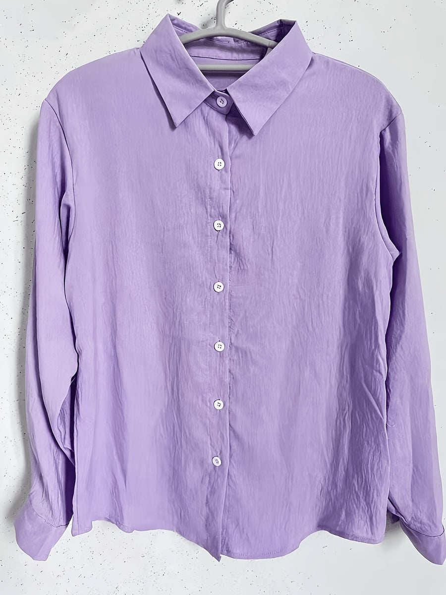Elegant Special Edition Women's Solid Color Shirt - Long Sleeve Button- Shirt, Classic Collar, Machine Washable, Suitable for Office, Commuting, or Formal Events, Office Attire, Sophisticated Casual - Light Purple