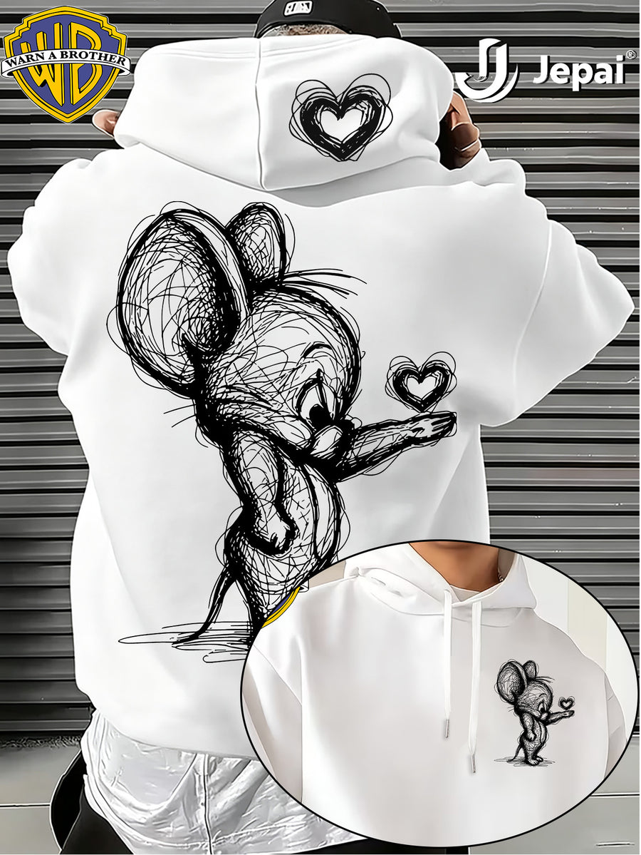 Official Warner Bros., Trendy Cool American Street Style Classic Character Theme Print Hoodie, American Street Style Unisex Long Sleeve Top, Suitable for Daily And Outdoor Activities, Ideal Warm Outerwear Choice for Autumn And Winter! - White