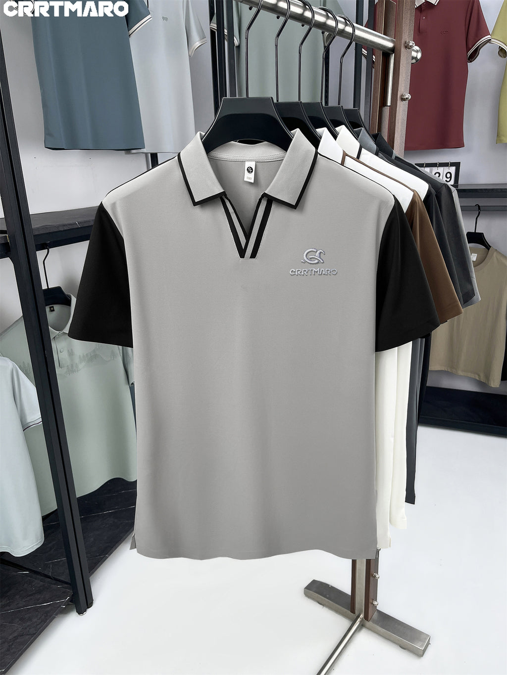 Cartama CRRTMARO New Summer Men's Short Sleeve Polo Shirt, Lapel Collar, Simple Business Casual High-End Breathable Half-Sleeve T-Shirt, Men's Apparel, Tianmai - Light Gray Black