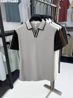 Cartama CRRTMARO New Summer Men's Short Sleeve Polo Shirt, Lapel Collar, Simple Business Casual High-End Breathable Half-Sleeve T-Shirt, Men's Apparel, Tianmai - Light Gray Black