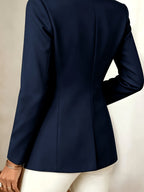 Fashion Women Elegant Blazer, Stylish & Generous Commuter Versatile Single-breasted Lapel Long Sleeve Lined New Solid Color Suit Jacket - Navy Color