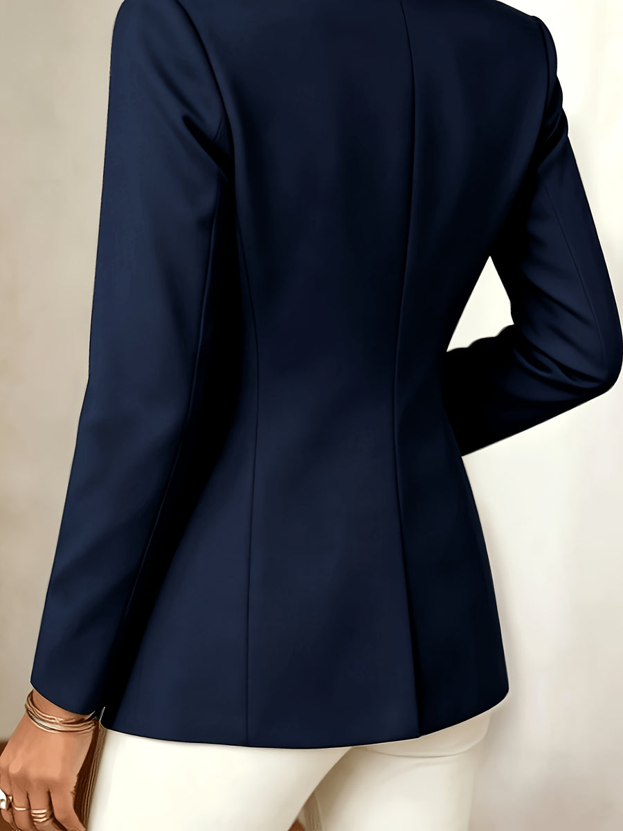 Fashion Women Elegant Blazer, Stylish & Generous Commuter Versatile Single-breasted Lapel Long Sleeve Lined New Solid Color Suit Jacket - Navy Color