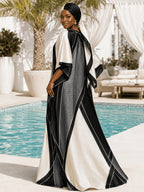 Plus Size, 2pcs Classic Khaki Geometric Printed Long Robe+1 Scarf Set Women's Large Ship Collar Loose Bat Sleeve Kaftan Robe Vacation Beach Dress Bohemian Style Large Banquet Dress Home Sleeping Robe - Dark Khaki