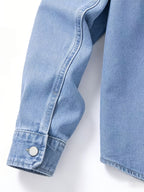 Spring/Autumn Men's Loose-Fit Streetwear Style Cool and Handsome Long-Sleeve Denim Shirt with American-Style Jacket Outer, 2pcs Set - Light Blue + Black Gray