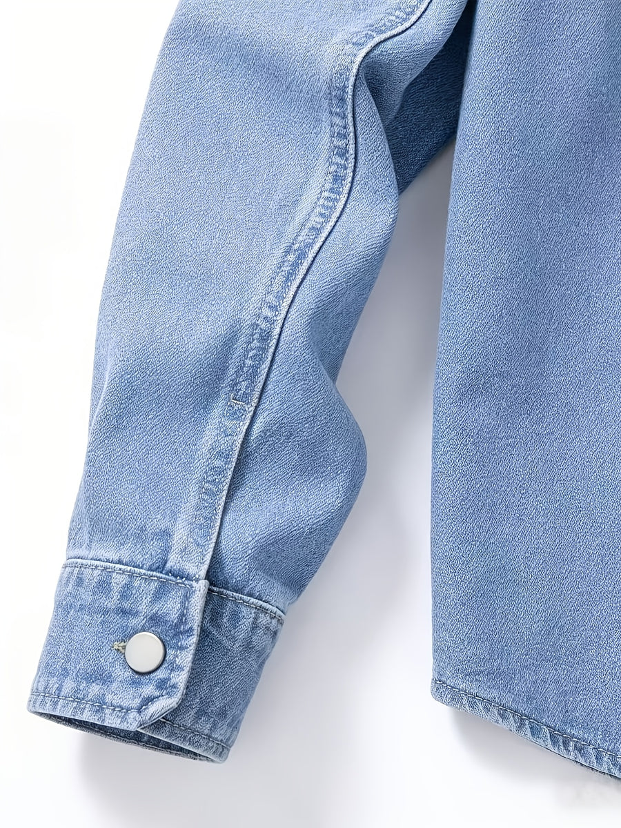 Spring/Autumn Men's Loose-Fit Streetwear Style Cool and Handsome Long-Sleeve Denim Shirt with American-Style Jacket Outer, 2pcs Set - Light Blue + Black Gray