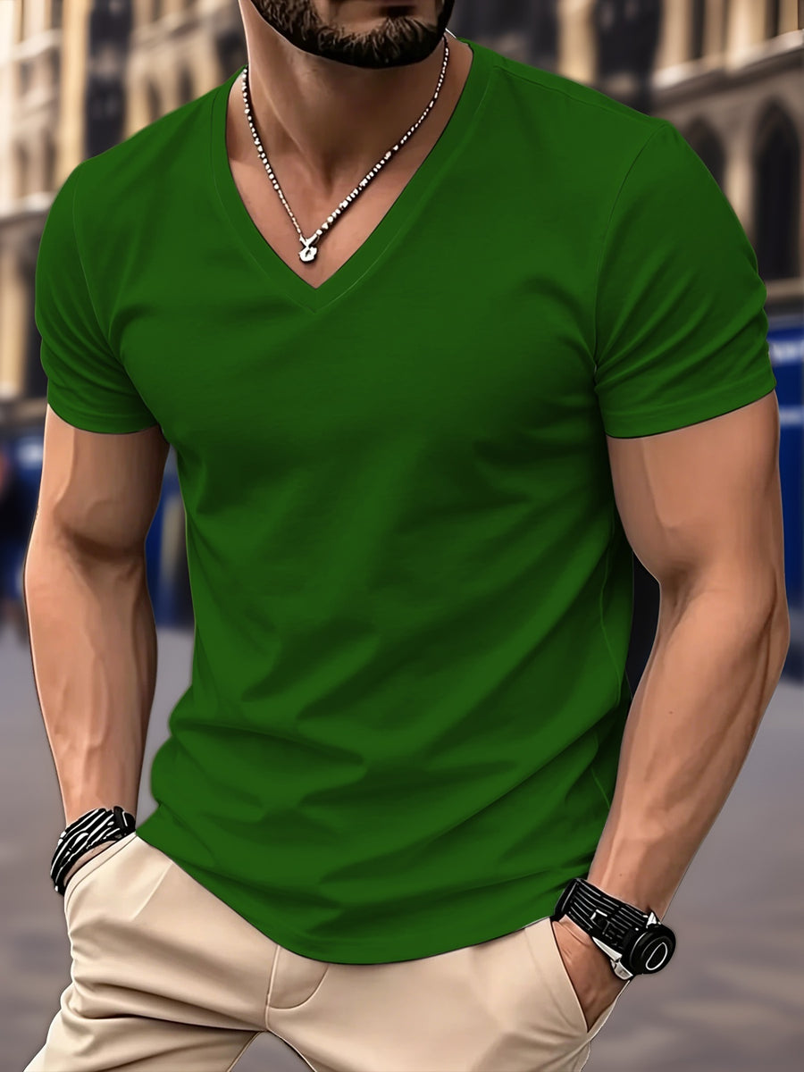 [Printed Design-Non-Textured] Men's Summer Fashion V-Neck Short Sleeve T-Shirt, Printed Slim Fit Casual Top, Quick-Dry, Machine Washable, Breathable Half-Sleeve Shirt, Suitable for Daily Wear and Sports, Multi-Functional Tee - Mixed colors