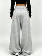 Women'S Wide-Leg Pants with Adjustable Drawstring Hem And Elastic Waist, Casual Wear for All Seasons - Grey